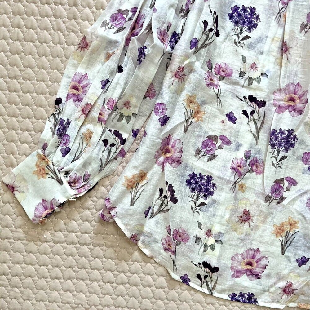 $398 NWOT Kivari Linen blend Shirt Women's Size 6 Blouse Floral Long sleeve - Picture 8 of 10